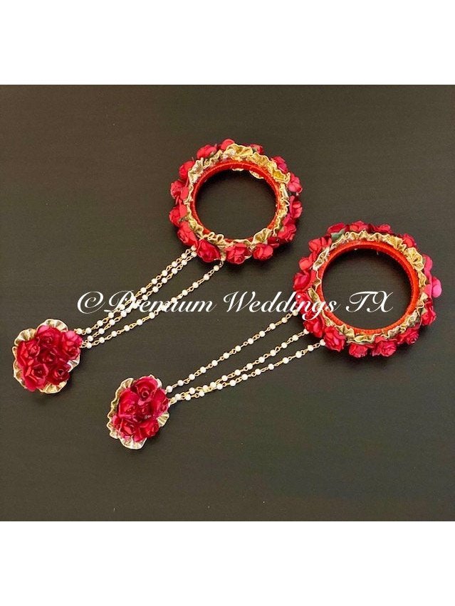 Red Flower Anklet Gajra Set - Premium Weddings TX