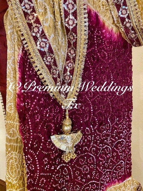 Maroon & Gold Bandhini Dupatta - 1Ct - Premium Weddings TX