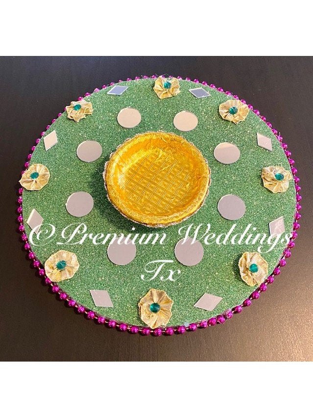Green Mehndi Plates - Premium Weddings TX