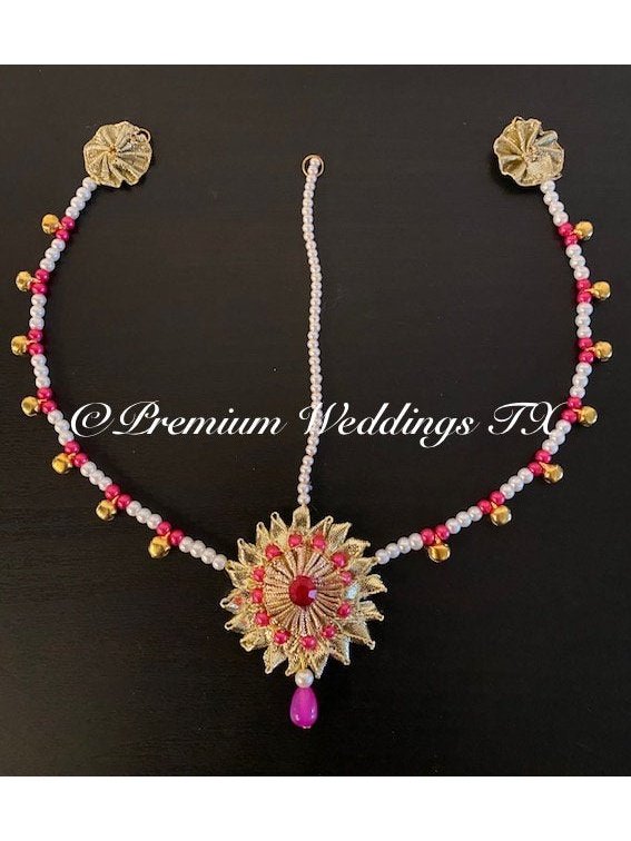 Gotta Jewelry Maang Tikka - Pink - Premium Weddings TX