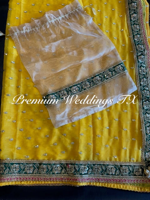 Yellow Green Border Dupatta