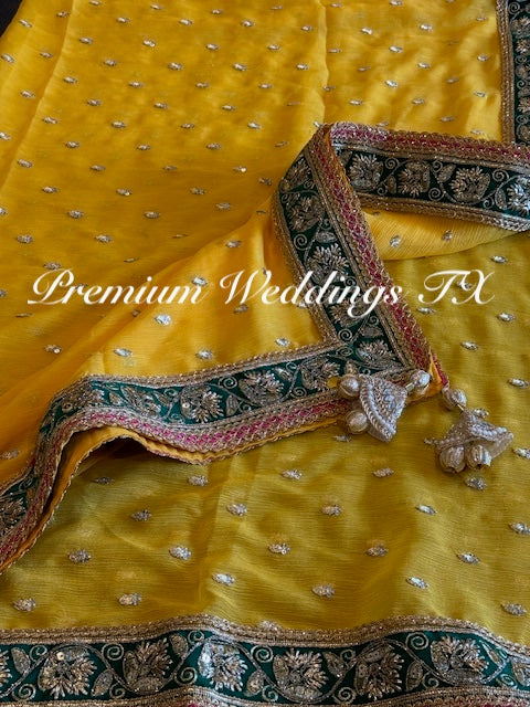 Yellow Green Border Dupatta