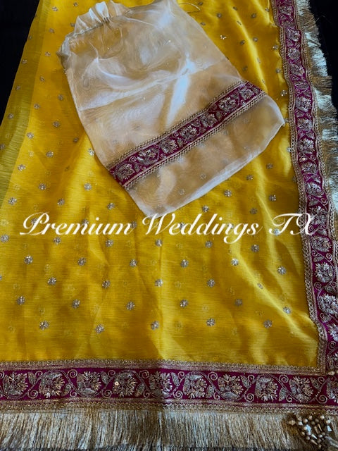 Yellow Red Border Dupatta