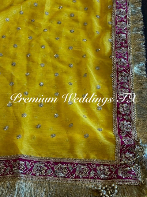 Yellow Red Border Dupatta