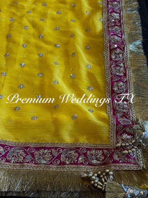 Yellow Red Border Dupatta
