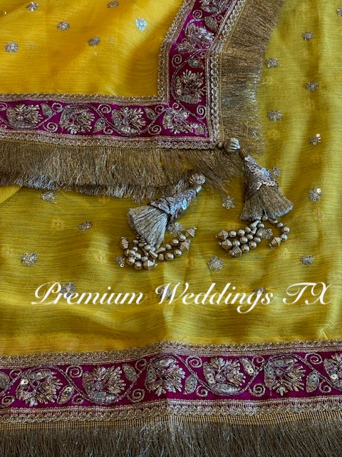 Yellow Red Border Dupatta