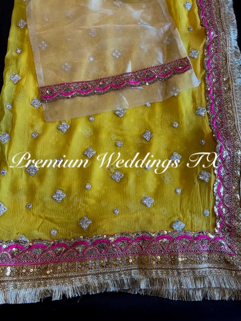 Yellow Pink Border Dupatta