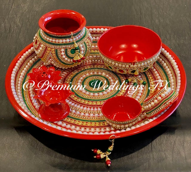 Red Puja Thali Set / Haldi Set - Premium Weddings TX