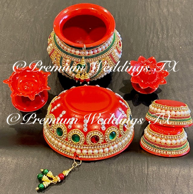 Red Puja Thali Set / Haldi Set