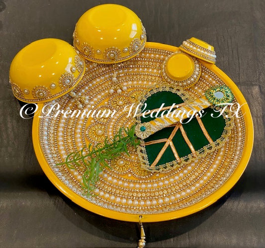Yellow Haldi Thali Set - Premium Weddings TX
