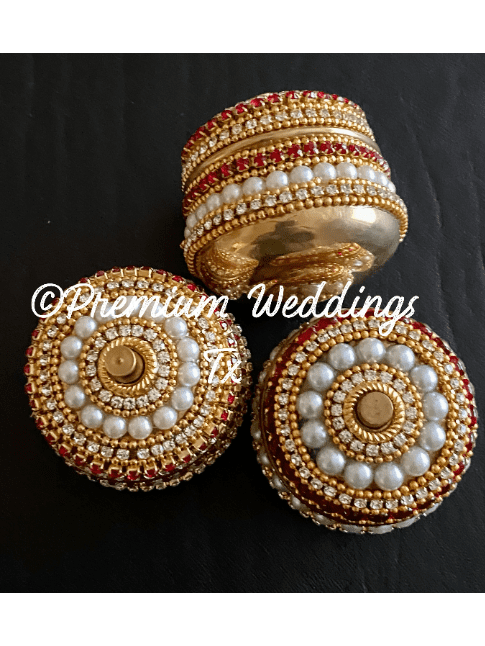 Red & Pearl Sindoor Box - Medium - Premium Weddings TX