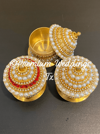 Gold & Pearl Sindoor Box - XL - Premium Weddings TX