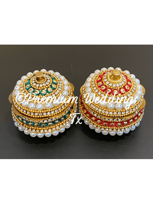 Red & Green Pearl Sindoor Box - Large - Premium Weddings TX