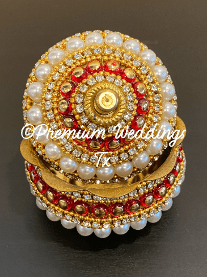 Red & Green Pearl Sindoor Box - Large - Premium Weddings TX