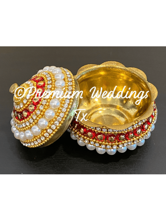 Red & Green Pearl Sindoor Box - Large - Premium Weddings TX