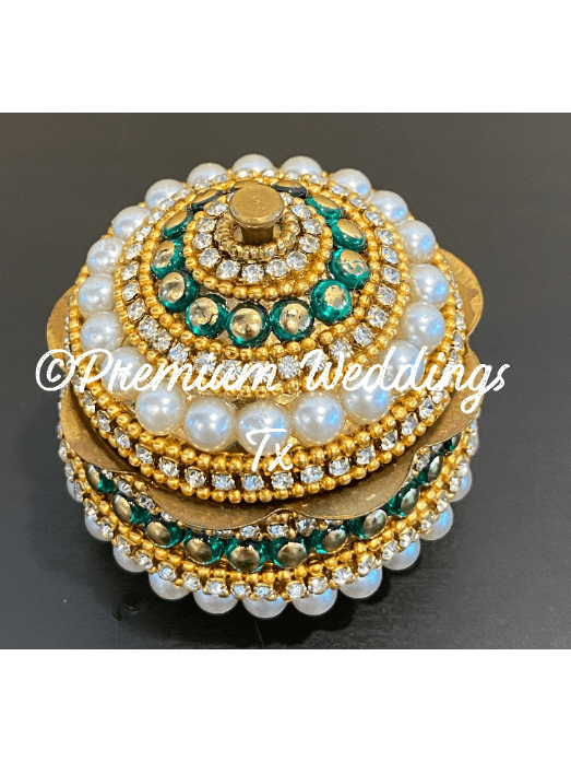 Red & Green Pearl Sindoor Box - Large - Premium Weddings TX