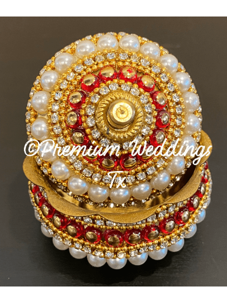 Red & Green Pearl Sindoor Box - Large - Premium Weddings TX