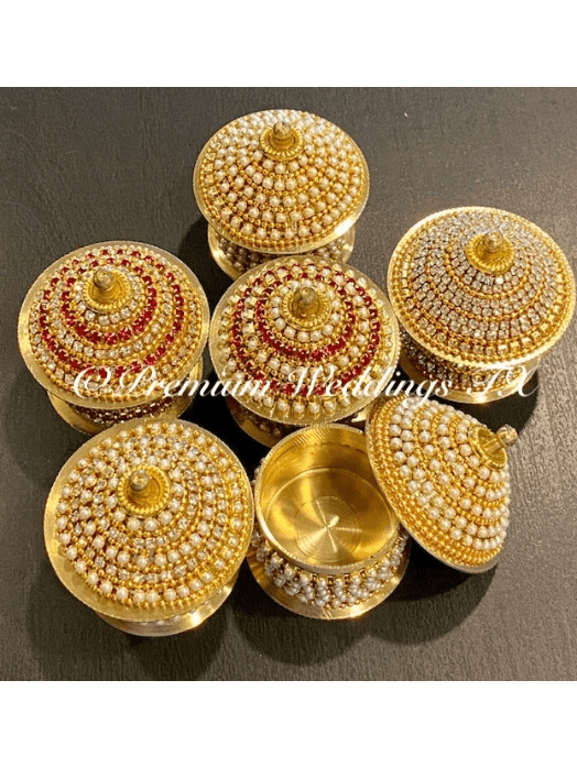 Red & Gold Pearl Sindoor Box - Large - Premium Weddings TX