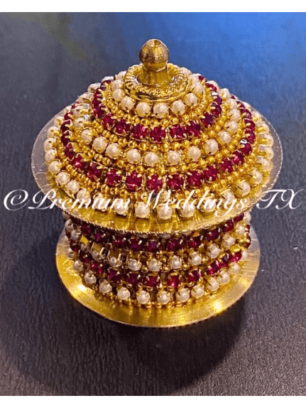 Red & Gold Pearl Sindoor Box - Large - Premium Weddings TX