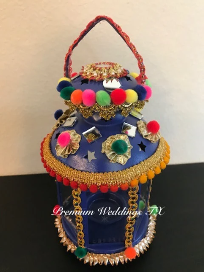 Handmade Embellished Blue Lanterns, Lanterns, Centerpieces, Decorations, Shaadi Decor, Wedding Decor, Handmade Lanterns, Handmade Shaadi Decor, Handmade Pithi Decor, Handmade Mayoon Decor, Dholki Decor, Sangeet decor, Haldi decor