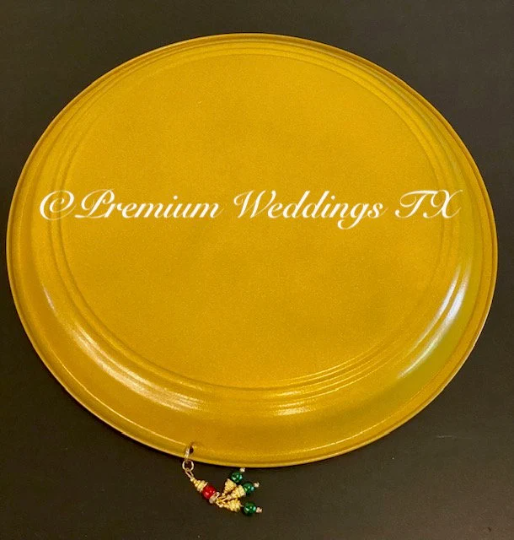 Gold Red Embellished Mehndi Thaal - Premium Weddings TX