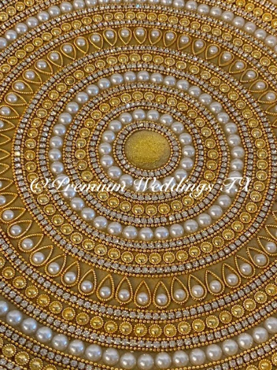 Gold Pearl Mandala Thaali, Mehndi Thaal, Mehndi Plates, Mehndi Thaali, Puja Thaali, Mehndi Decor, Mehndi, Haldi, Haldi Decor, Shaadi Decor, Shagun, Home Decor, Indian Wedding, Punjabi Wedding, Pakistani Wedding, Centerpiece Decor, Wedding Decor, Pearl Gold Embellished Thaali, Red Thaali, Embellished Thaali, Embellished Thaals, Thaali, Mehndi Thaals, Thaals