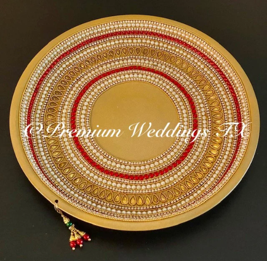 Gold Red Embellished Mehndi Thaal - Premium Weddings TX