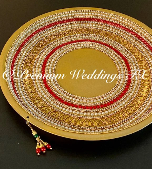 Gold Red Embellished Mehndi Thaal - Premium Weddings TX