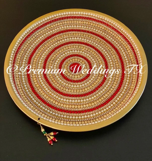 Gold Red Pearl Spiral Mandala Mehndi Thaali - Premium Weddings TX