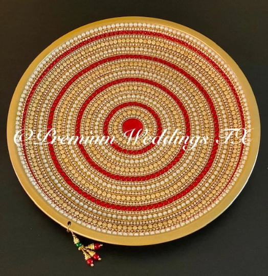 Gold Red Pearl Spiral Mandala Mehndi Thaali - Premium Weddings TX