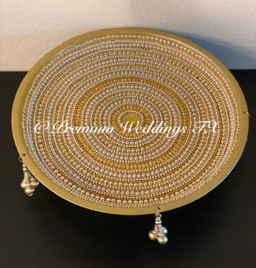 Gold Spiral Pearl Beaded Thaali, Mehndi Thaal, Mehndi Plates, Mehndi Thaali, Puja Thaali, Mehndi Decor, Mehndi, Haldi, Haldi Decor, Shaadi Decor, Shagun, Home Decor, Indian Wedding, Punjabi Wedding, Pakistani Wedding, Centerpiece Decor, Wedding Decor, Pearl Gold Embellished Thaali, Red Thaali, Embellished Thaali, Embellished Thaals, Thaali, Mehndi Thaals, Thaals