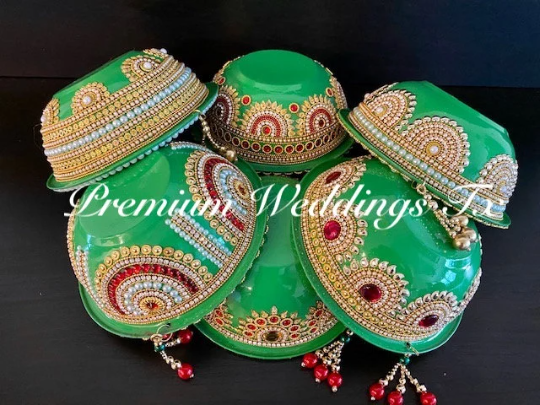 Handmade Decorative Bowls - Green Assorted Designs - Premium Weddings TX