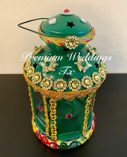Handmade Embellished Green Lantern - 1 PC - Premium Weddings TX