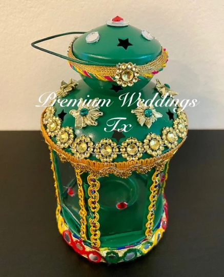 Handmade Embellished Green Lanterns, Lanterns, Centerpieces, Decorations, Shaadi Decor, Wedding Decor, Handmade Lanterns, Handmade Shaadi Decor, Handmade Pithi Decor, Handmade Mayoon Decor, Dholki Decor, Sangeet decor, Haldi decor