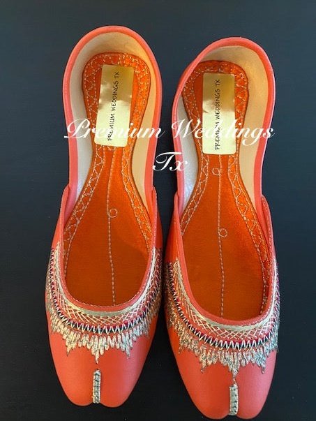 Orange Leather Jutti - Premium Weddings TX