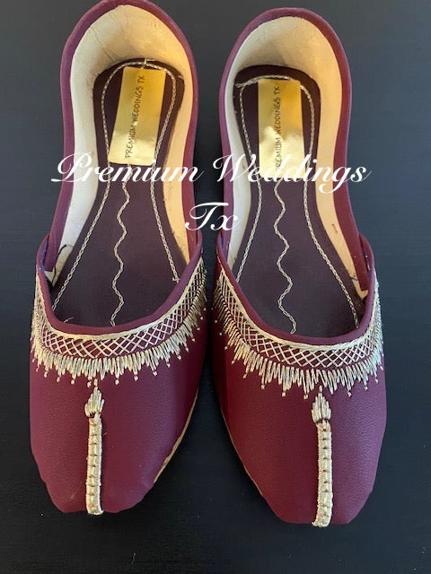 Maroon Leather Jutti - Premium Weddings TX