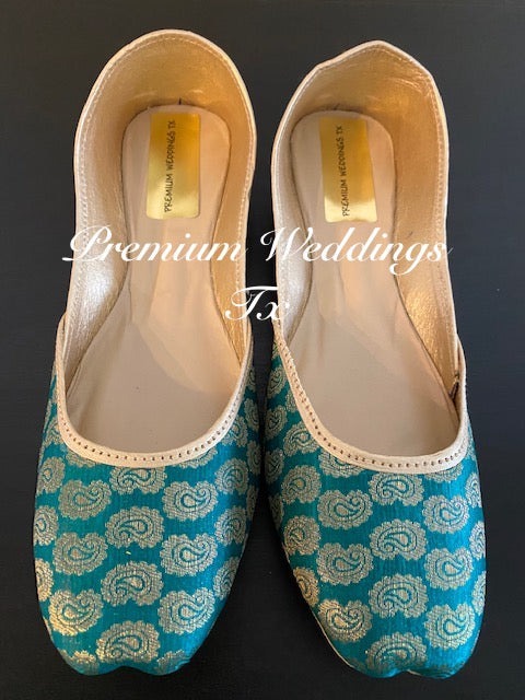 Blue Green (Teal) Banarsi Jutti - Premium Weddings TX