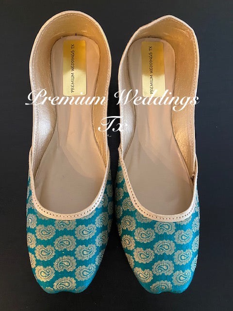 Blue Green (Teal) Banarsi Jutti - Premium Weddings TX
