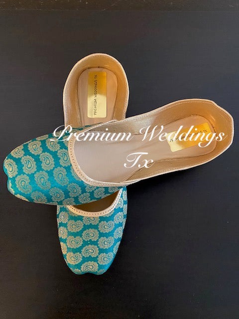 Blue Green (Teal) Banarsi Jutti - Premium Weddings TX