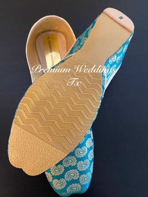 Blue Green (Teal) Banarsi Jutti - Premium Weddings TX
