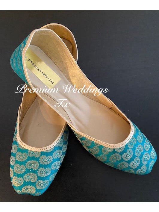 Blue Green (Teal) Banarsi Jutti - Premium Weddings TX