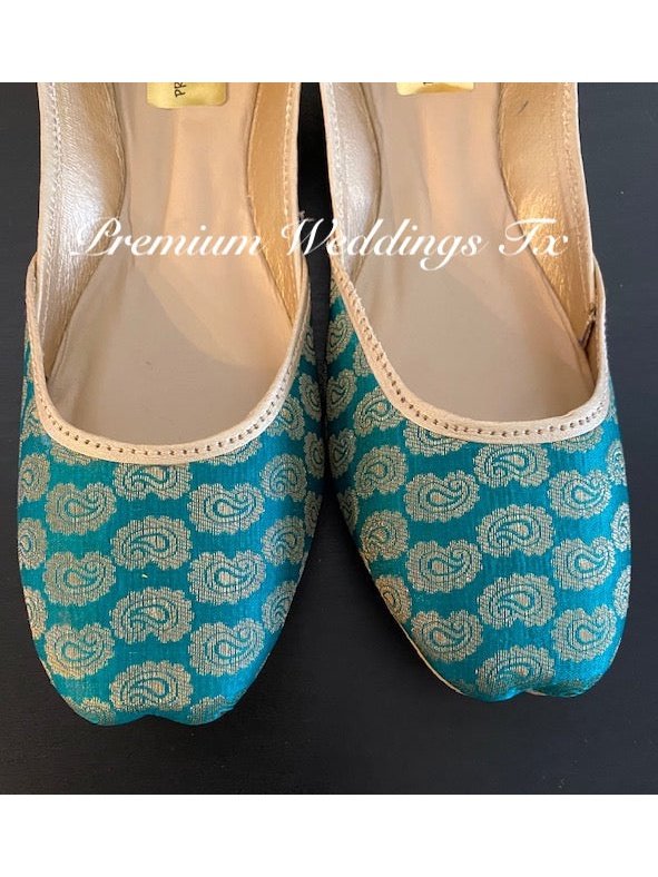 Blue Green (Teal) Banarsi Jutti - Premium Weddings TX