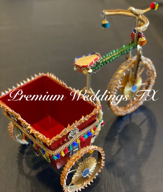 Decorative Metal Tricycle With Basket - Assorted Colors - Premium Weddings TX