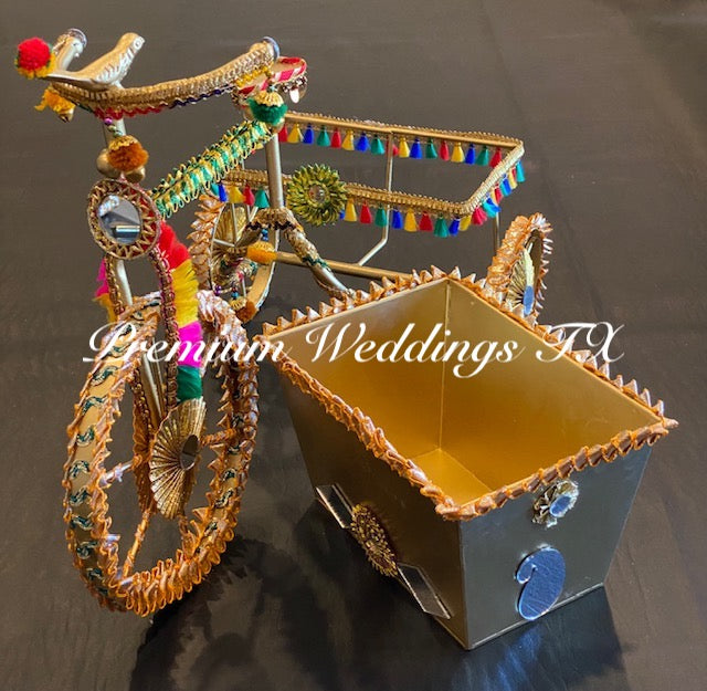 Decorative Metal Tricycle With Basket - Assorted Colors - Premium Weddings TX
