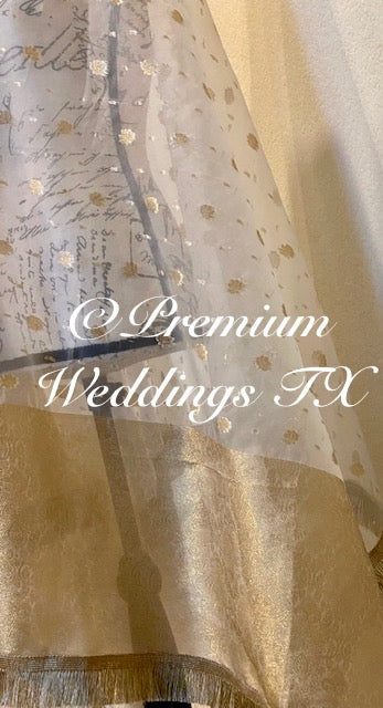 White Pastel Gold Banarsi Dupatta - Premium Weddings TX