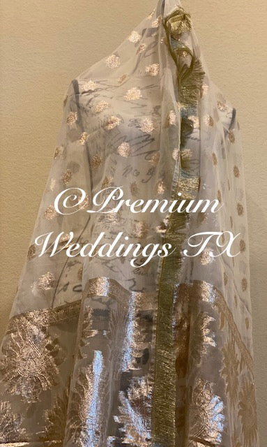 White Pastel Rose Gold Banarsi Dupatta