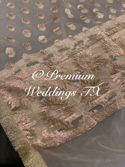 White Pastel Rose Gold Banarsi Dupatta - Premium Weddings TX