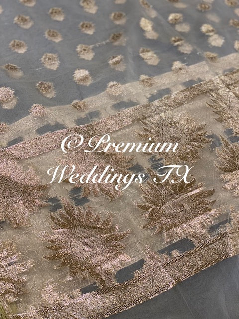 White Pastel Rose Gold Banarsi Dupatta - Premium Weddings TX