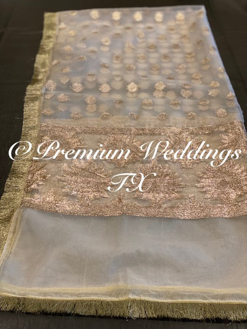 White Pastel Rose Gold Banarsi Dupatta - Premium Weddings TX