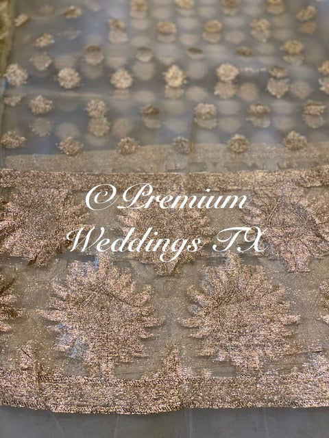 White Pastel Rose Gold Banarsi Dupatta - Premium Weddings TX
